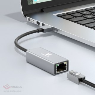 Adapter sieciowy Wozinsky WAU-45A Ethernet karta sieciowa LAN Gigabit RJ45 1000 Mb/s USB-A - szara