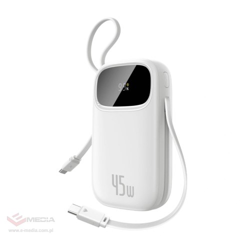 Powerbank Baseus EnerFill FC31 QPow3 10000mAh 45W z wyświetlaczem cyfrowym z 2 wbudowanymi kablami USB-C - biały
