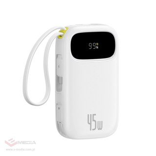 Powerbank Baseus EnerFill FC31 QPow3 10000mAh 45W z wyświetlaczem cyfrowym z 2 wbudowanymi kablami USB-C - biały