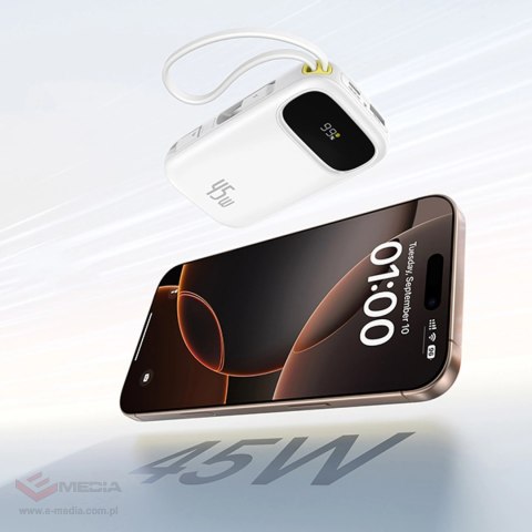 Powerbank Baseus EnerFill FC31 QPow3 10000mAh 45W z wyświetlaczem cyfrowym z 2 wbudowanymi kablami USB-C - biały