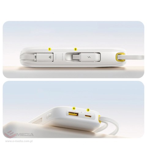 Powerbank Baseus EnerFill FC31 QPow3 10000mAh 45W z wyświetlaczem cyfrowym z 2 wbudowanymi kablami USB-C - biały