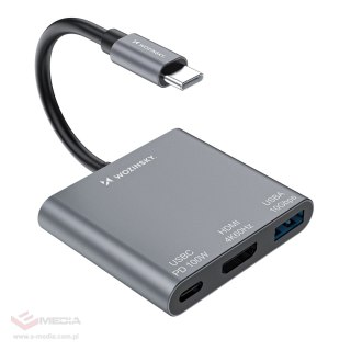 Hub Wozinsky WHCH-01 USB-C PD 100W HDMI 4K@30Hz USB-A 10Gbps - szary