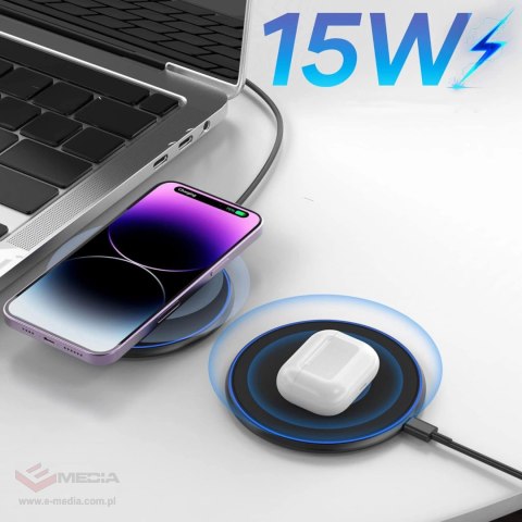 Ładowarka indukcyjna Wozinsky WLI-01Y 15W Qi z kablem USB-C - czarny