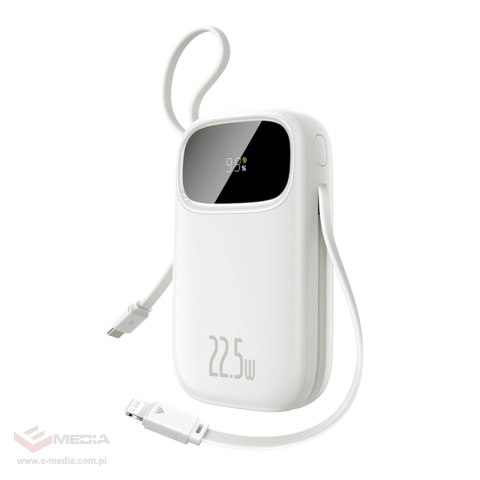 Powerbank Baseus EnerFill FC31 QPow3 10000mAh 22.5W z wyświetlaczem cyfrowym z 2 wbudowanymi kablami - biały