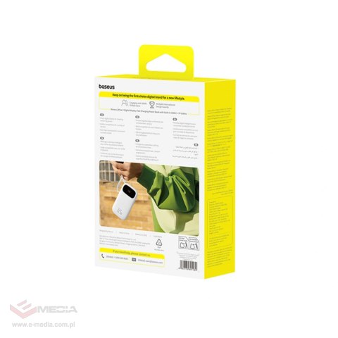 Powerbank Baseus EnerFill FC31 QPow3 10000mAh 22.5W z wyświetlaczem cyfrowym z 2 wbudowanymi kablami - biały