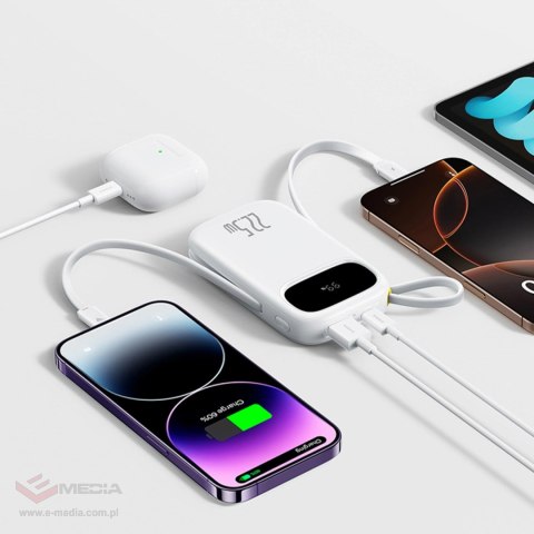 Powerbank Baseus EnerFill FC31 QPow3 10000mAh 22.5W z wyświetlaczem cyfrowym z 2 wbudowanymi kablami - biały