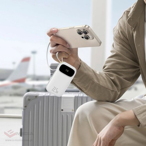 Powerbank Baseus EnerFill FC31 QPow3 10000mAh 22.5W z wyświetlaczem cyfrowym z 2 wbudowanymi kablami - biały