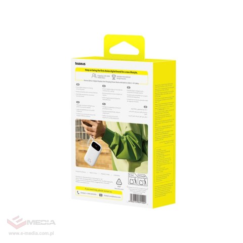 Powerbank Baseus EnerFill FC31 QPow3 10000mAh 22.5W z wyświetlaczem cyfrowym z 2 wbudowanymi kablami - biały