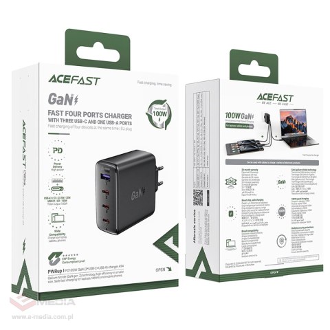 Ładowarka Acefast A94 sieciowa GaN2 USB-A / 3x USB-C PD 100W - czarna