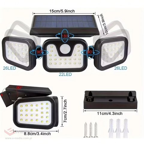 640x Lampa Solarna 74 Led 4w1 Zewnętrzna Uliczna Czujnik Ruchu Zmierzchu Mocna