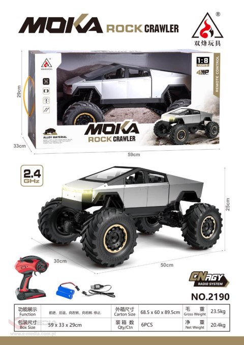 Auto R/C ROCK CRAWLER TRUCK Srebrny 1:8