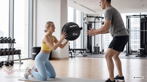 Piłka lekarska do ćwiczeń fitness, rehabilitacyjna, 9kg, REBEL ACTIVE