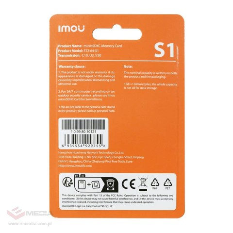 Karta pamięci IMOU ST2-64-S1 64GB microSD