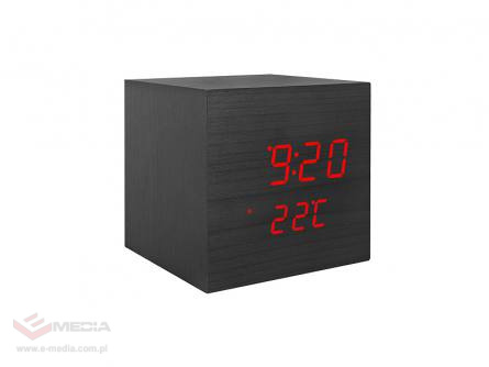 Budzik kostka LED z termometrem, czarny