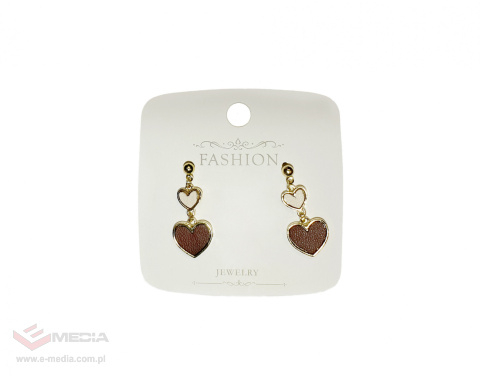 Kolczyki w kształcie serca wiszące brązowe