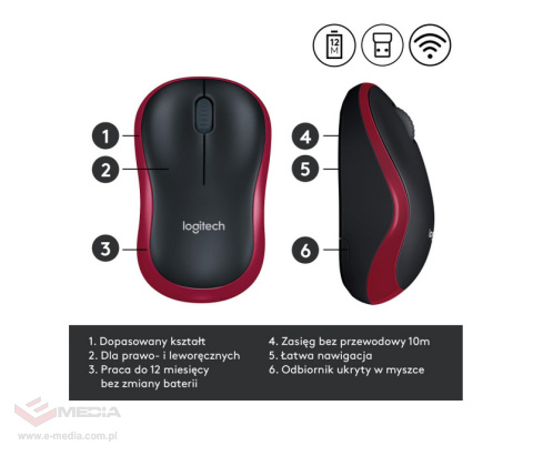Myszka Bezprzewodowa Logitech M185 Red Line USB