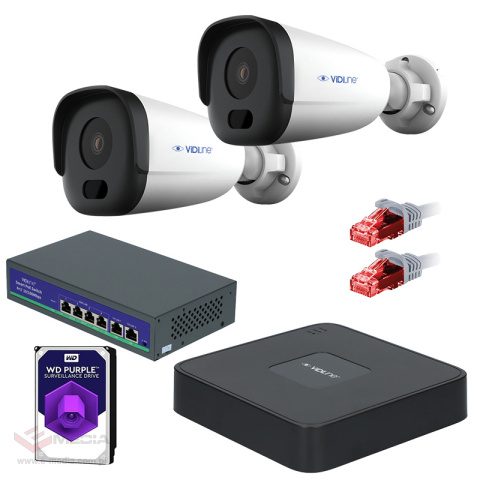 Fertiger Satz von CCTV 2 IP-Röhrenkameras 4Mpx 50m iR 1TB