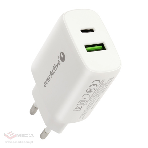 Wandladegerät everActive SC-370Q mit USB-QC3.0- und USB-C-PD-PPS-25-W-Anschluss