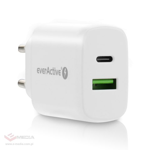 Wandladegerät everActive SC-370Q mit USB-QC3.0- und USB-C-PD-PPS-25-W-Anschluss