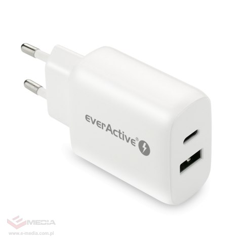 Wandladegerät everActive SC-370Q mit USB-QC3.0- und USB-C-PD-PPS-25-W-Anschluss