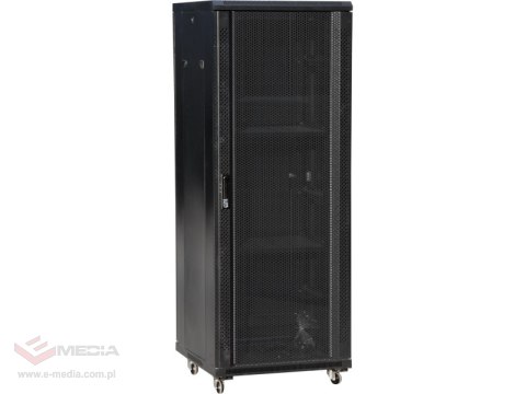 Szafa serwerowa 27U 600x1000, drzwi przednie szklane, drzwi tylne stalowe perforowane, zamek, 4 belki nośne, 4 regulowane stopki Szafa serwerowa 27U 600x1000, drzwi przednie szklane, drzwi tylne stalowe perforowane, zamek, 4 belki nośne, 4 regulowane stopki