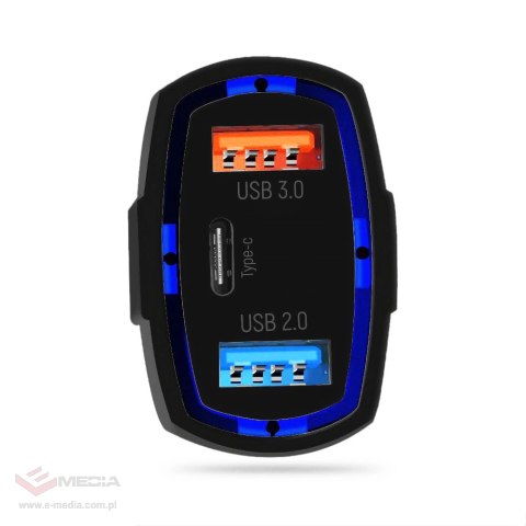 Wozinsky ładowarka samochodowa USB x2 i USB C czarna (WCC-01)