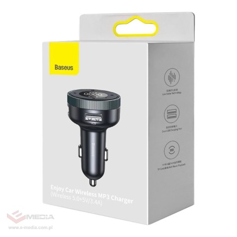 Baseus Enjoy transmiter FM ładowarka samochodowa LED 2x USB / 3,5mm jack bezprzewodowy odtwarzacz MP3 Bluetooth 5.0 3.4A czarny 