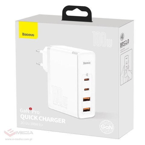 Baseus GaN2 Pro szybka ładowarka sieciowa 100W USB / USB Typ C Quick Charge 4+ Power Delivery biały (CCGAN2P-L02)