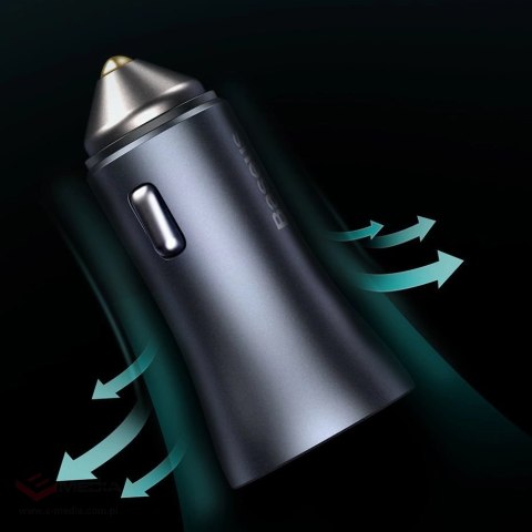 Baseus Golden Contactor Pro szybka ładowarka samochodowa 2x USB 40 W Quick Charge SCP FCP AFC + kabel USB - USB Typ C szary (TZC