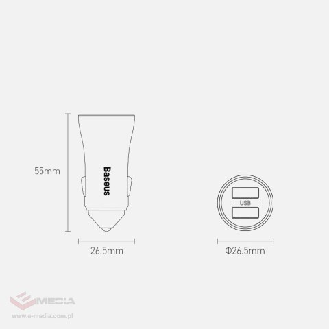Baseus Golden Contactor Pro szybka ładowarka samochodowa 2x USB 40 W Quick Charge SCP FCP AFC + kabel USB - USB Typ C szary (TZC
