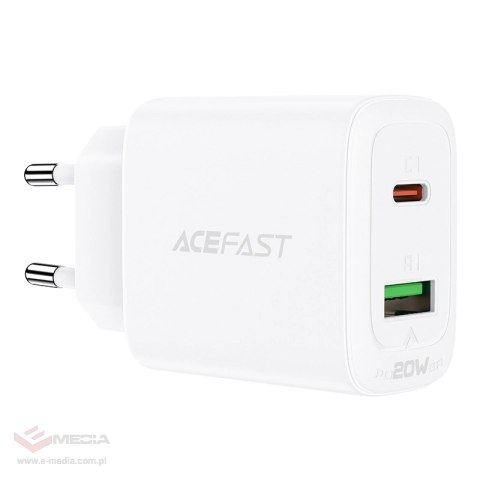 Acefast ładowarka sieciowa USB Typ C / USB 20W, PPS, PD, QC 3.0, AFC, FCP biały (A25 white)