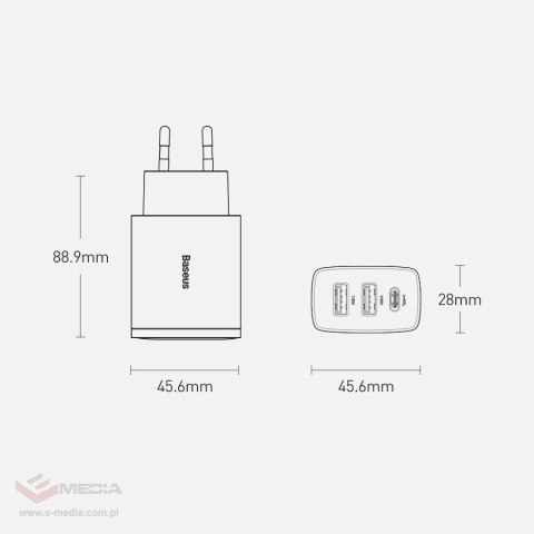 Baseus Compact szybka ładowarka sieciowa 2x USB / USB Typ C 30W 3A Power Delivery Quick Charge czarny (CCXJ-E01)
