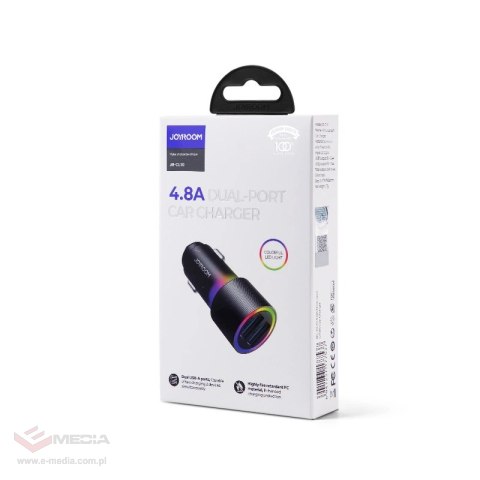 Joyroom samochodowa ładowarka 2 x USB z podświetleniem 24W czarny (JR-CL10)