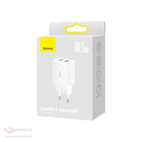 Baseus Compact ładowarka sieciowa 2x USB 10.5W biały (CCXJ010202)