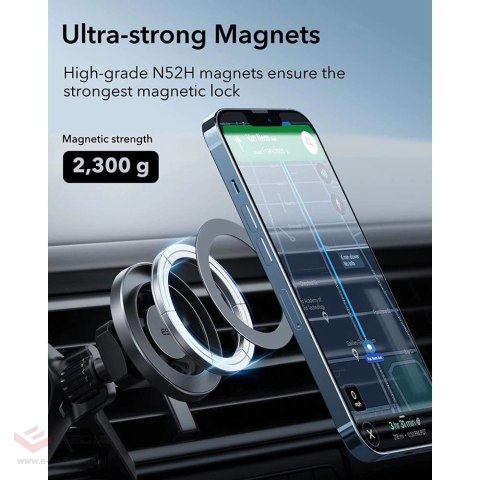 Uchwyt magnetyczny ESR Halolock z MagSafe na kratkę nawiewu w samochodzie - szary