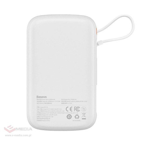 Baseus Qpow Digital Display powerbank z szybkim ładowaniem 10000mAh 20W QC/PD/SCP/FCP z wbudowanym kablem Lightning biały