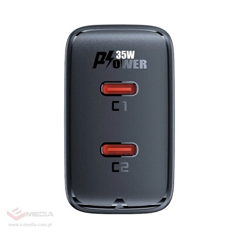 Szybka ładowarka sieciowa GaN 35W PD 2x USB C Acefast A49 - czarna