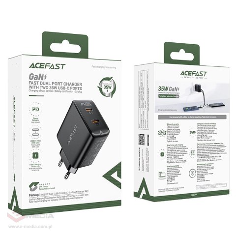 Szybka ładowarka sieciowa GaN 35W PD 2x USB C Acefast A49 - czarna