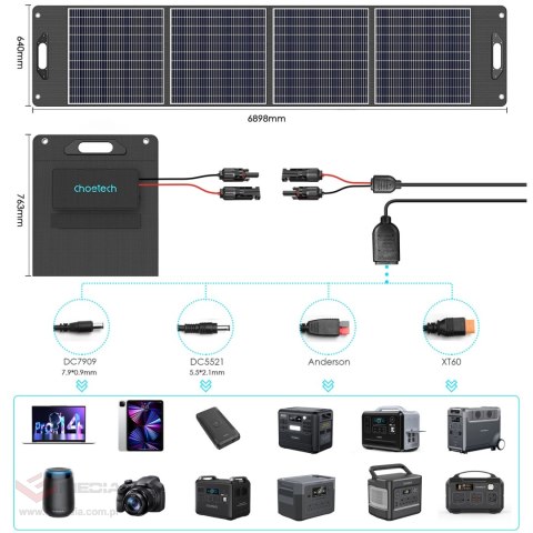 Ładowarka solarna Choetech SC016 300W MC4 + kabel MC4 do XT60 / APP / DC5521 / DC7909 - czarna