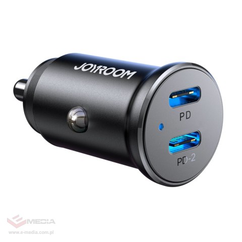 Mini ładowarka samochodowa Joyroom JR-CCN06 30W 2x USB-C metalowa - czarna