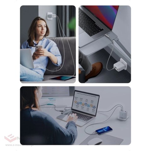 Szybka ładowarka GaN 3xUSB C / USB 100W PPS Ugreen CD226 - biała