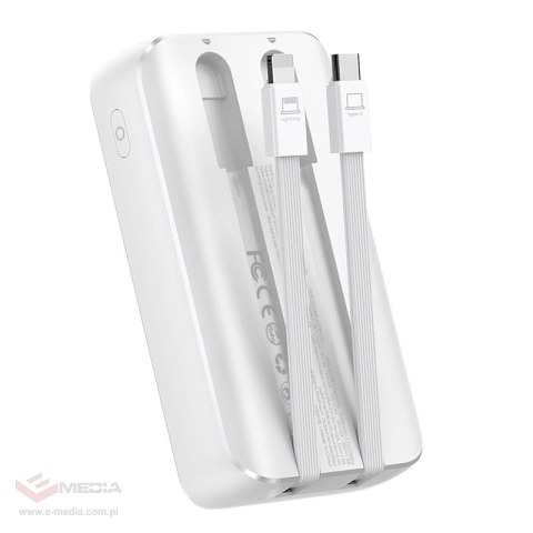 Mini powerbank Joyroom JR-PBC06 z wbudowanymi kablami USB-C / Lightning 30W 10000mAh - biały