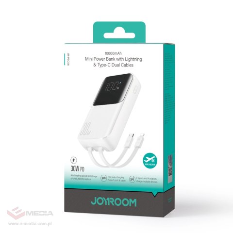 Mini powerbank Joyroom JR-PBC06 z wbudowanymi kablami USB-C / Lightning 30W 10000mAh - biały