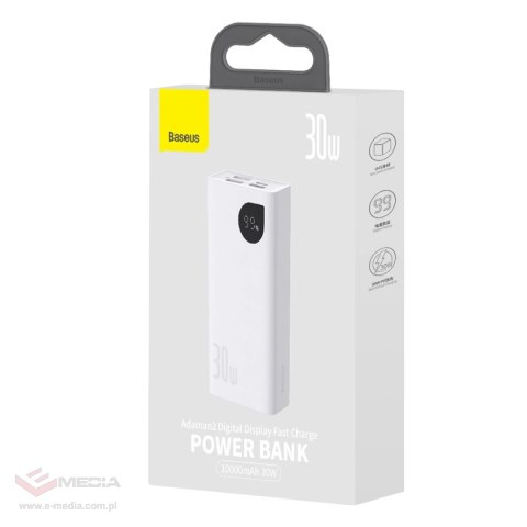 Powerbank Baseus Adaman2 z wyświetlaczem cyfrowym 2x USB-A / 1x USB-C 10000mAh 30W - biały