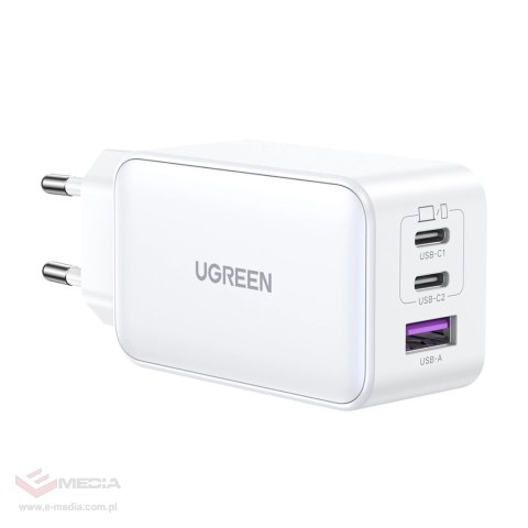 Szybka ładowarka sieciowa GaN Ugreen CD244 65W USB-A / 2x USB-C - biała