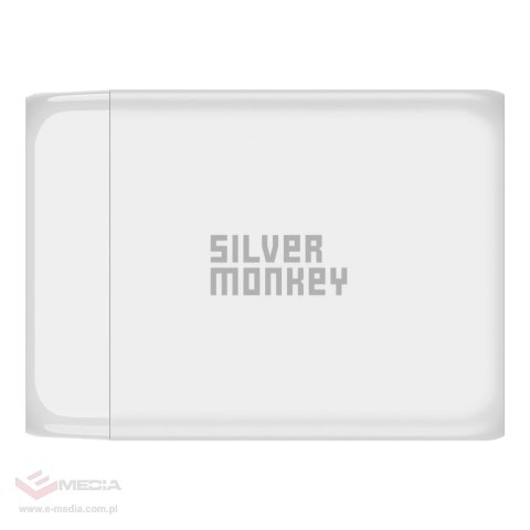 Ładowarka GaN Silver Monkey SMA156 200W 3x USB-C PD USB-A QC 3.0 z odłączanym kablem zasilającym - biała