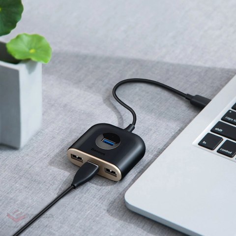 HUB Baseus Square USB-A do 1x USB-A 3.2 Gen 1 / 3x USB 2.0 z kablem 1m - czarny