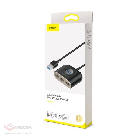 HUB Baseus Square USB-A do 1x USB-A 3.2 Gen 1 / 3x USB 2.0 z kablem 1m - czarny