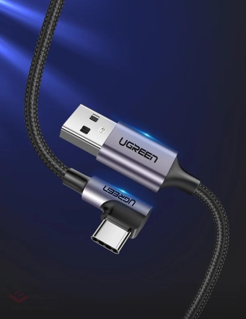 Kabel Ugreen US284 50941 USB-A (prosty) / USB-C (kątowy) 3A 1m - szary