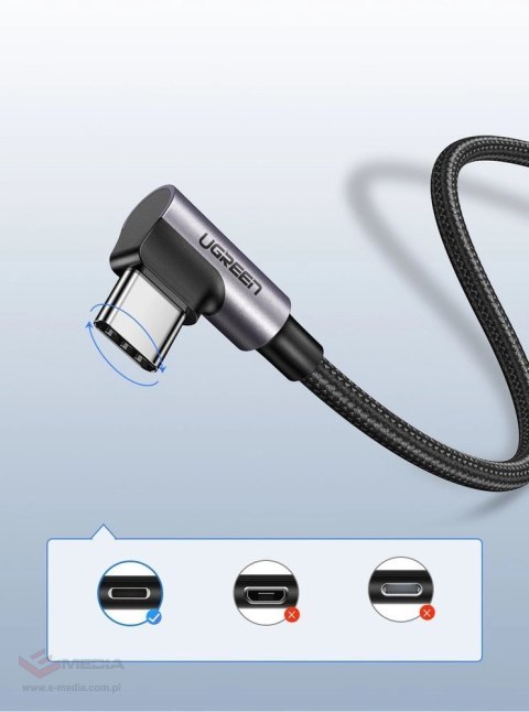 Kabel Ugreen US284 50941 USB-A (prosty) / USB-C (kątowy) 3A 1m - szary